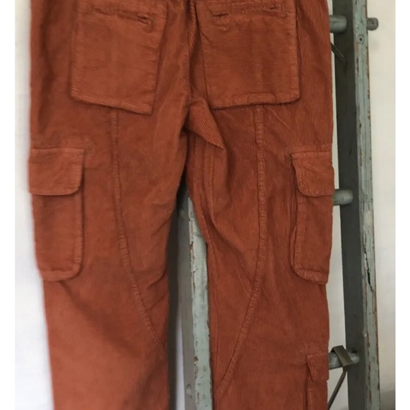 Free People Tahiti Cord Cargo Pants Utility Pockets Smocked Waist Cord Tie Rust - Picture 5 of 7